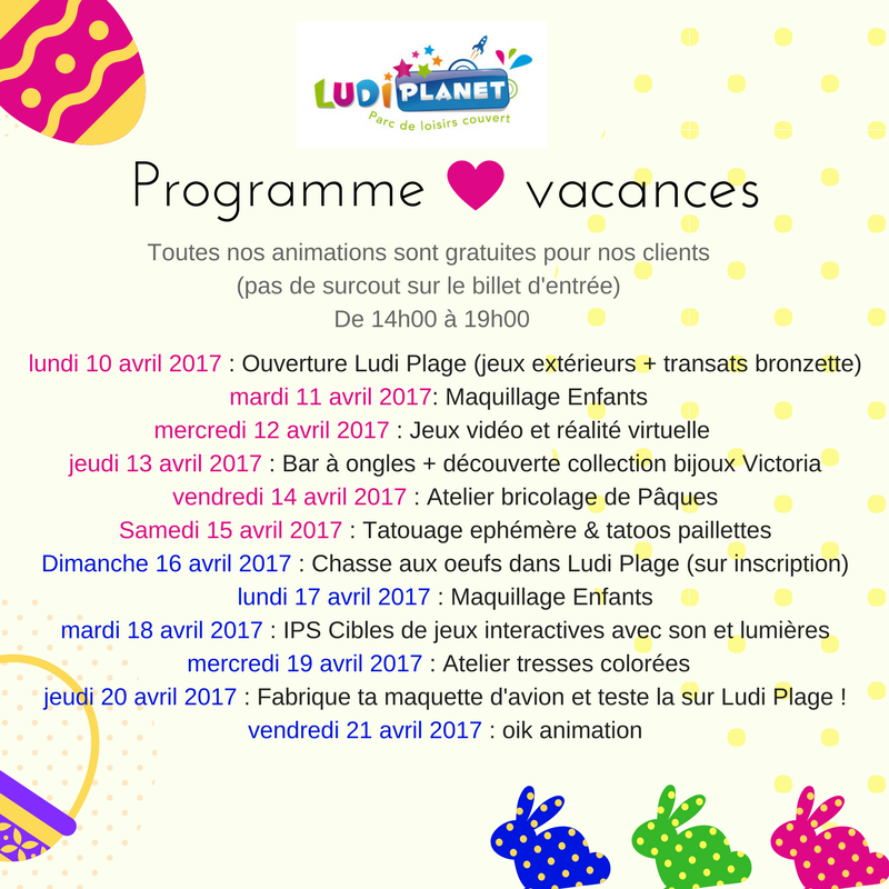 Programme des vacances de Ludi Planet