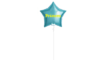 Un Ballon personnalisé avec le prénom de l'enfant écriture 2D paillettes, gonflé à l'air sur tige